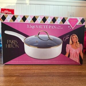 Paris Hilton White and Gold Sauté Pan with Glass Lid